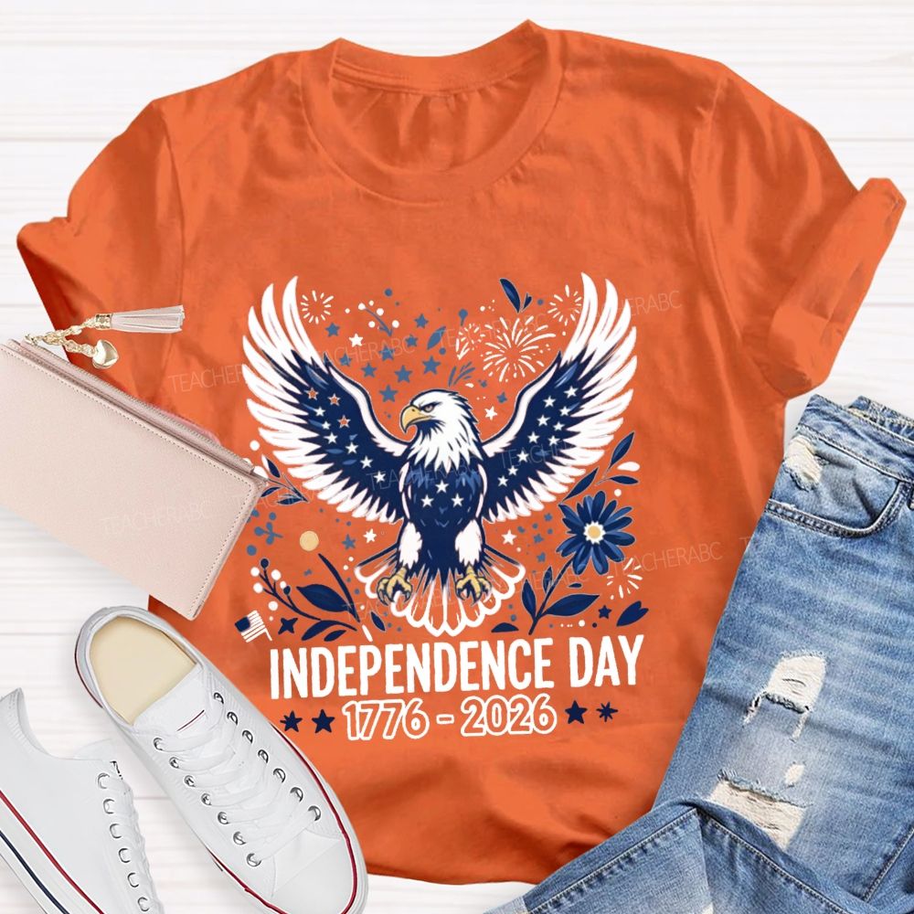 Independence Day 1776-2026 Floral Stars Teacher T-shirt