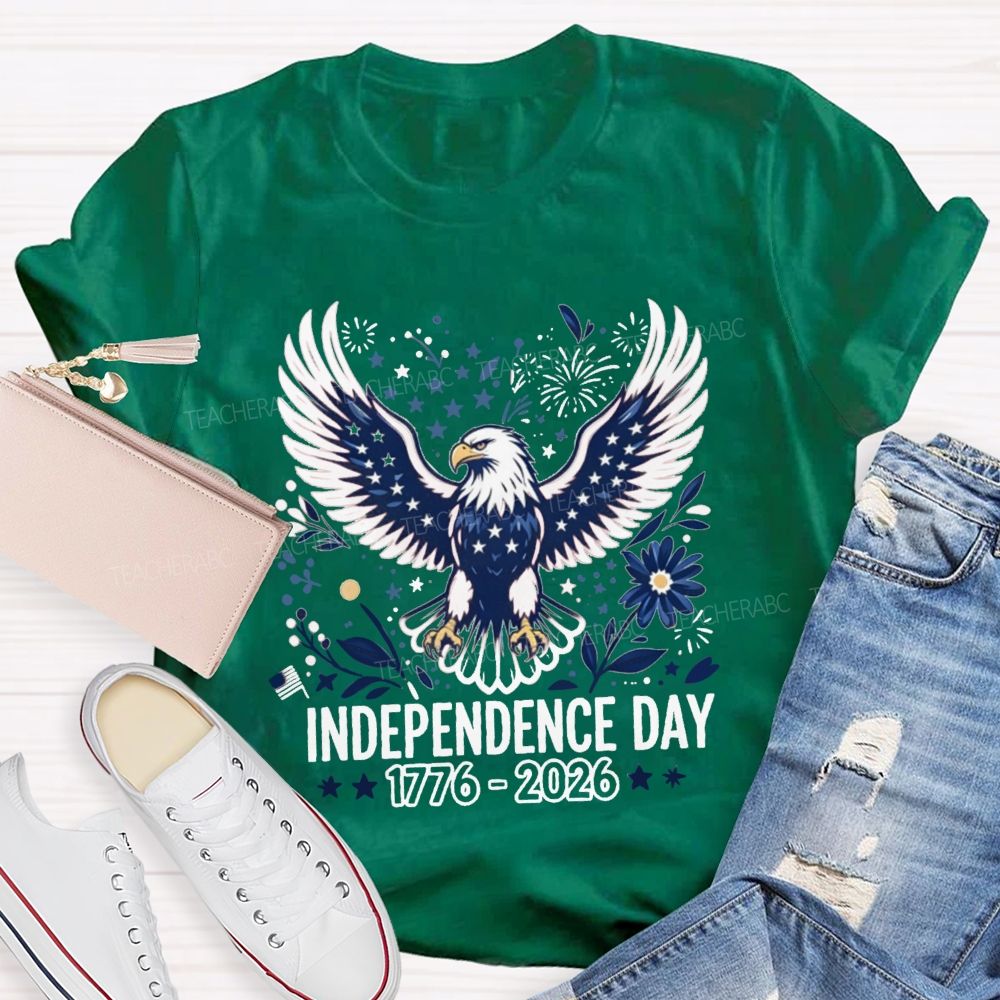 Independence Day 1776-2026 Floral Stars Teacher T-shirt