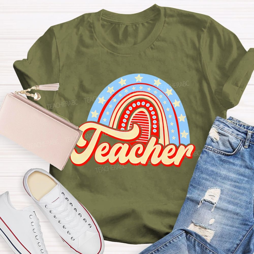 Stars Rainbow Teacher Letters Teacher T-shirt