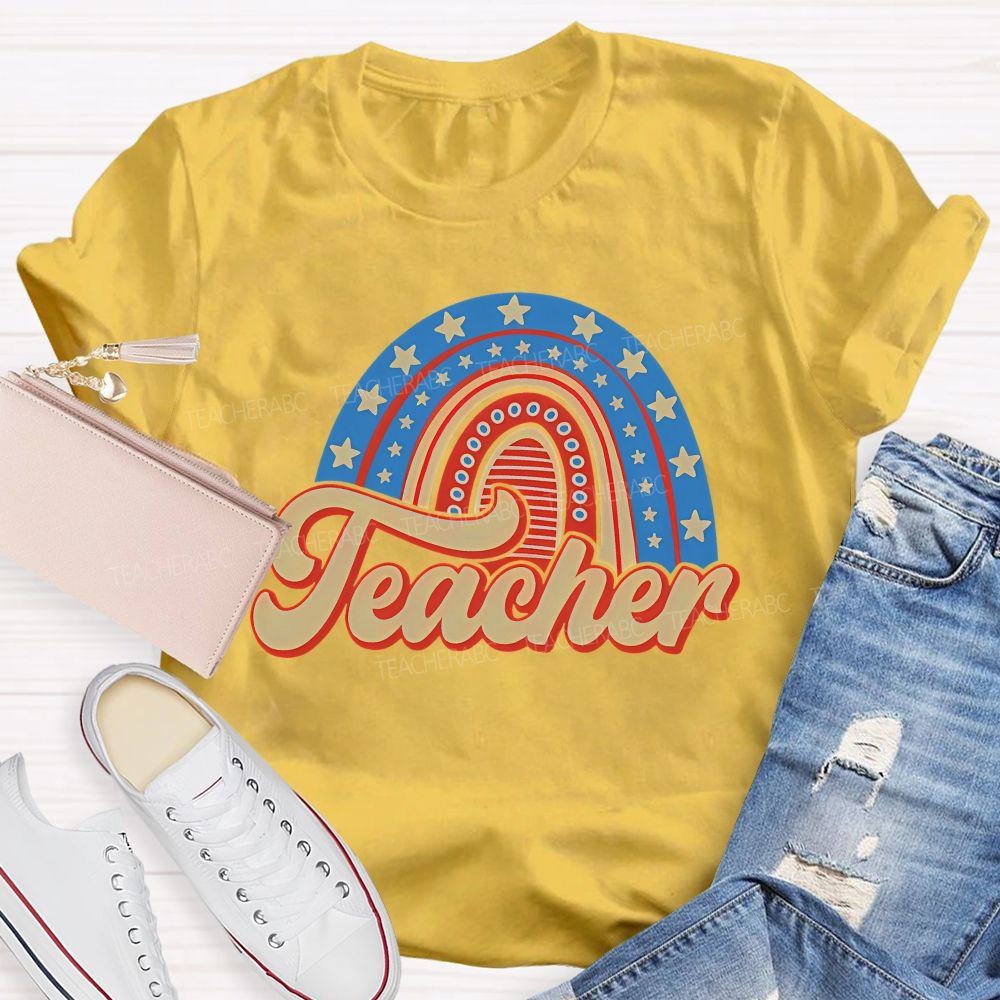Stars Rainbow Teacher Letters Teacher T-shirt