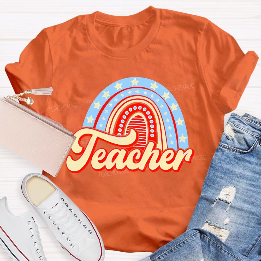 Stars Rainbow Teacher Letters Teacher T-shirt
