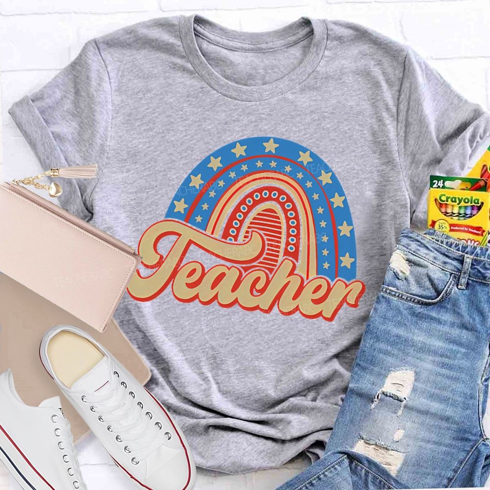 Stars Rainbow Teacher Letters Teacher T-shirt