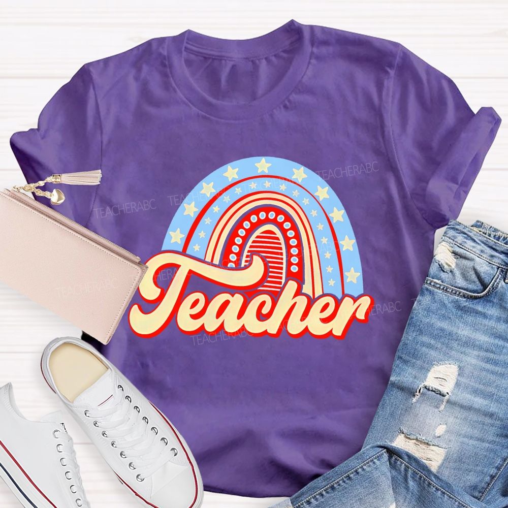 Stars Rainbow Teacher Letters Teacher T-shirt