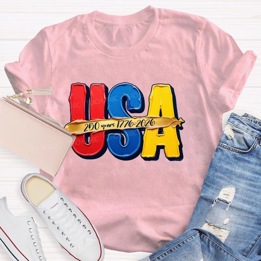 Watercolor USA 250 Years Teacher T-shirt
