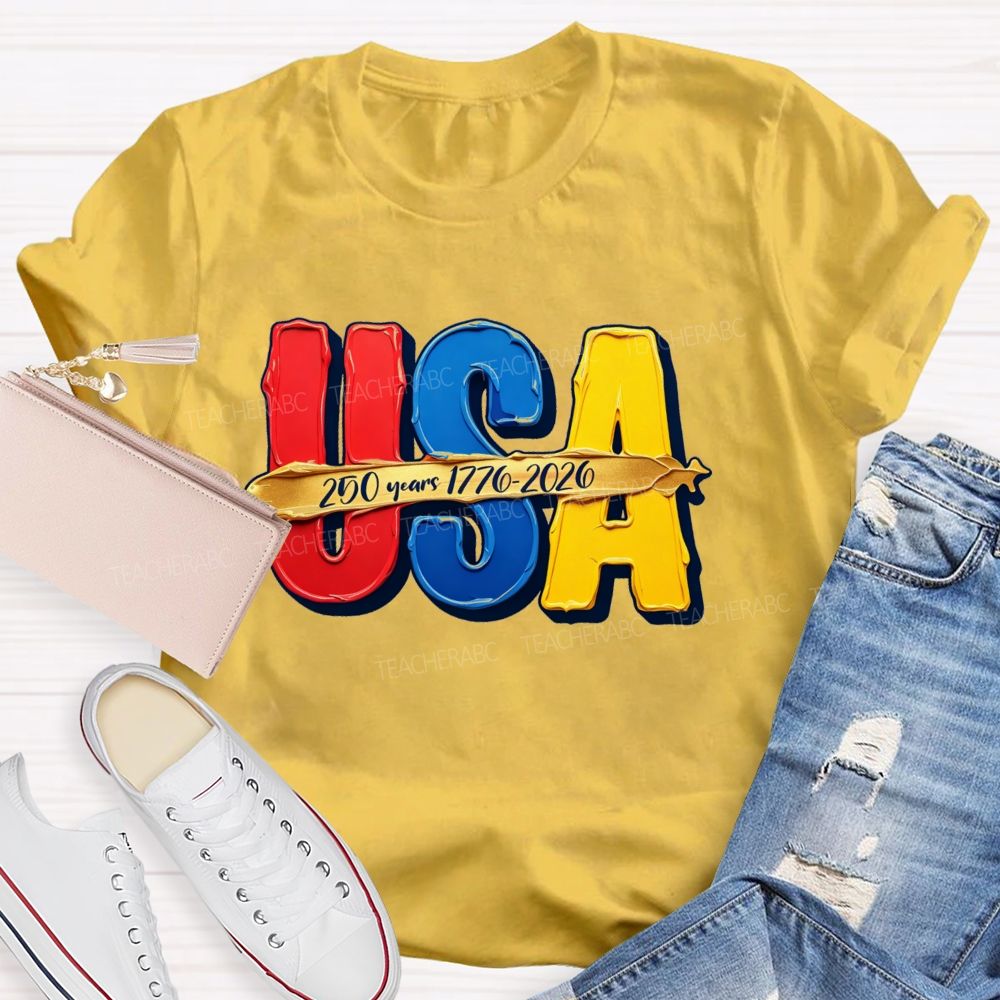 Watercolor USA 250 Years Teacher T-shirt