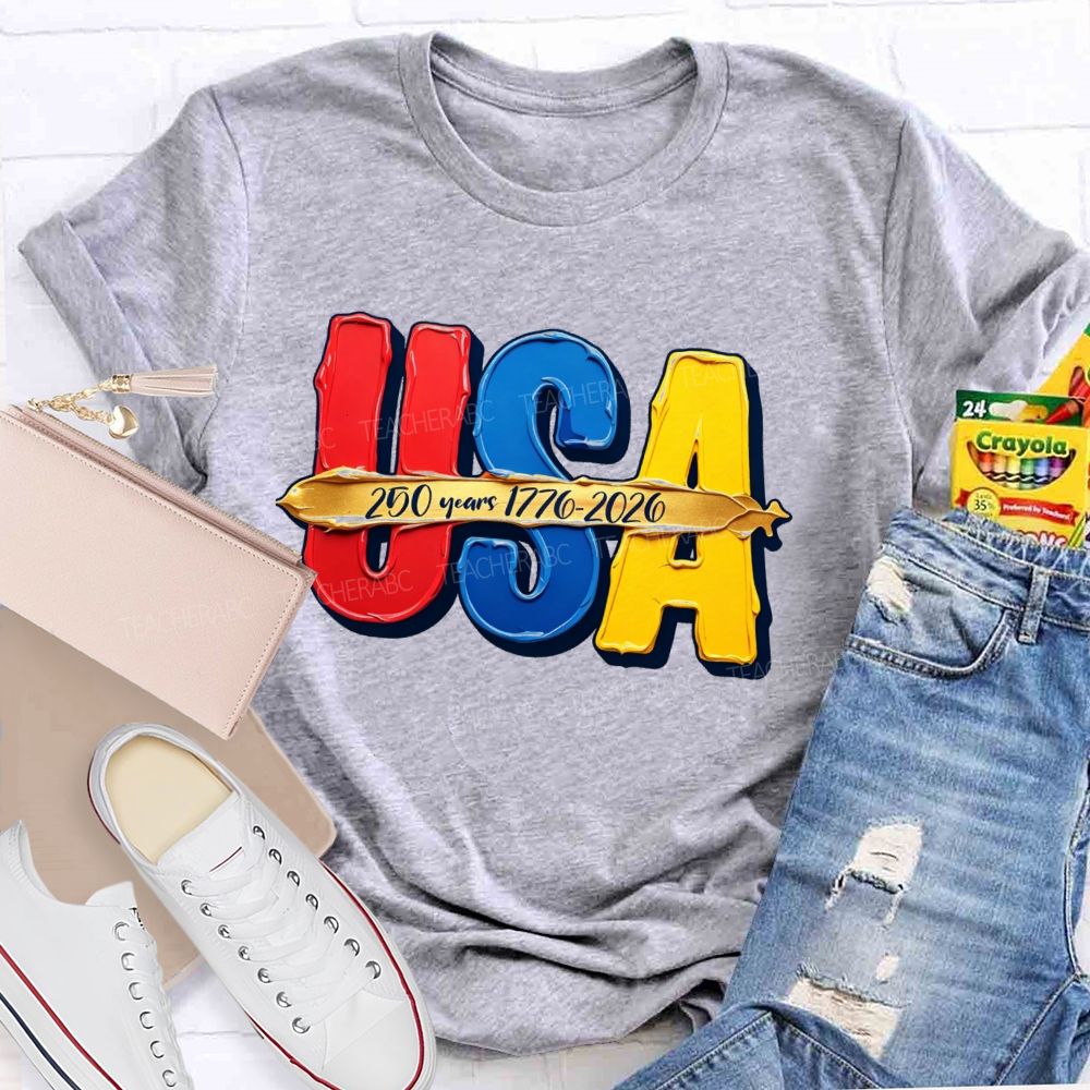 Watercolor USA 250 Years Teacher T-shirt