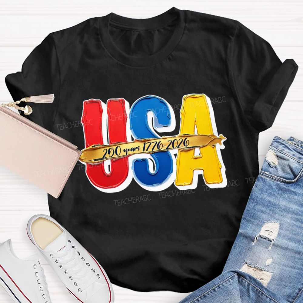 Watercolor USA 250 Years Teacher T-shirt