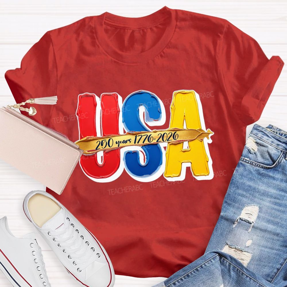 Watercolor USA 250 Years Teacher T-shirt