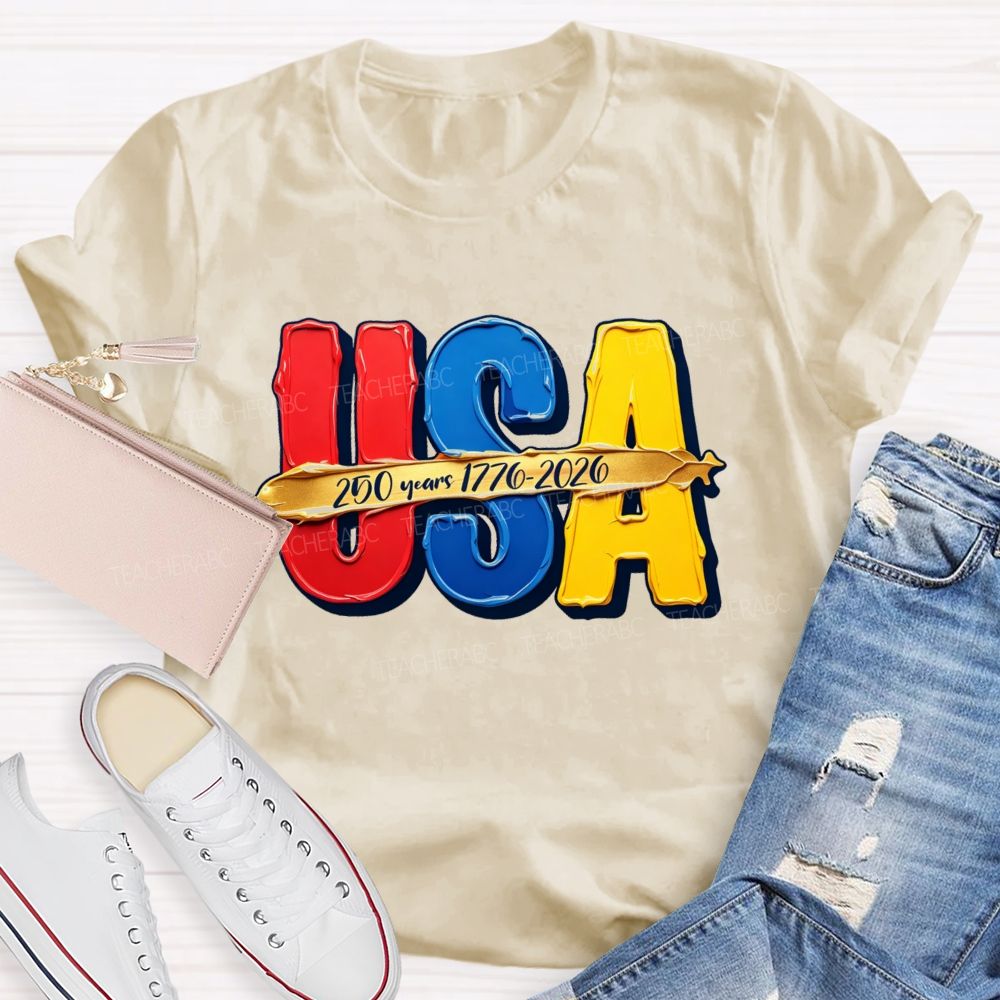 Watercolor USA 250 Years Teacher T-shirt