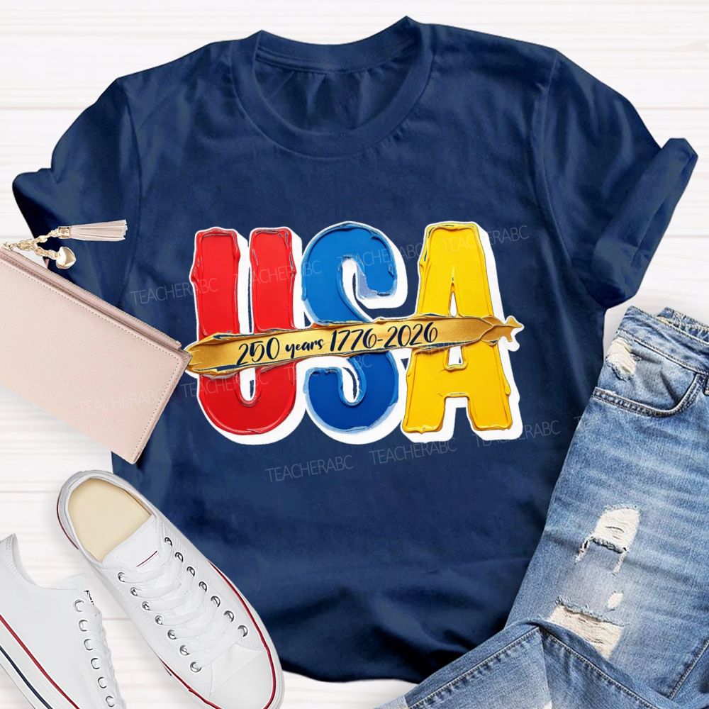 Watercolor USA 250 Years Teacher T-shirt