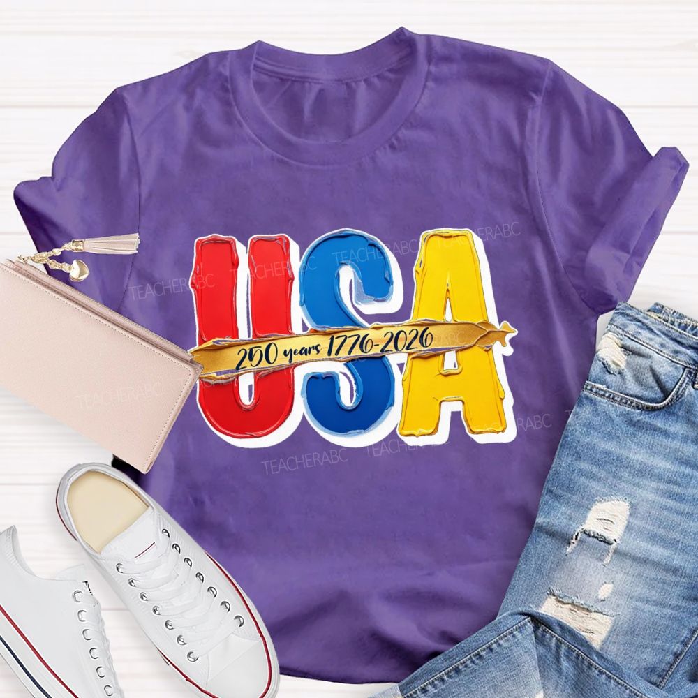 Watercolor USA 250 Years Teacher T-shirt