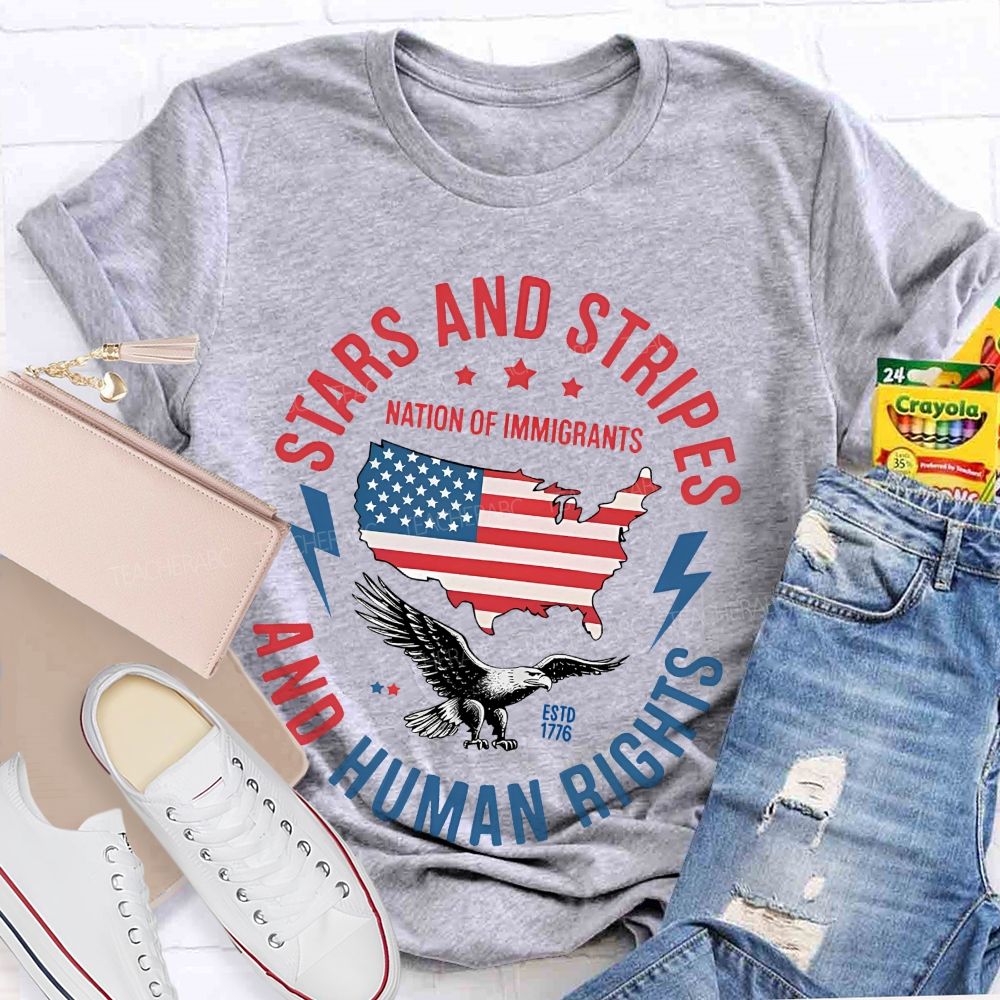 Stars And Stripes And Human Rights Pattern Teacher T-shirt