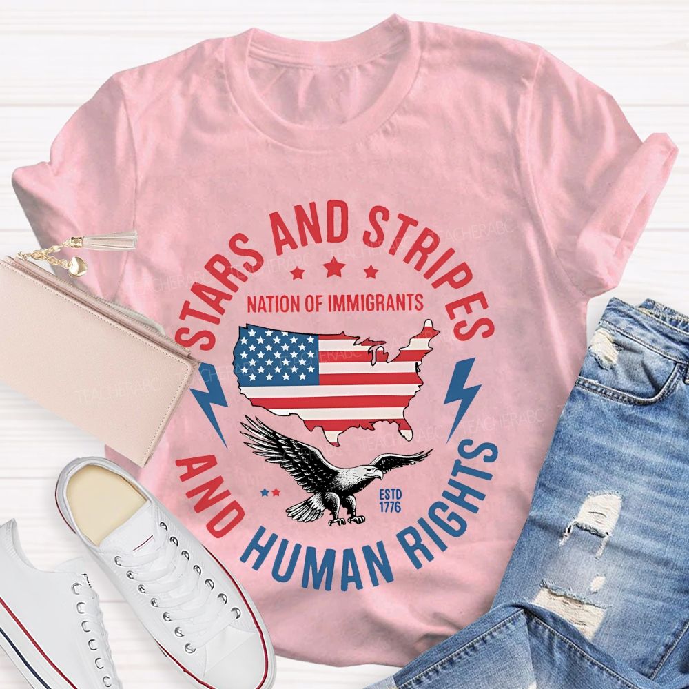 Stars And Stripes And Human Rights Pattern Teacher T-shirt