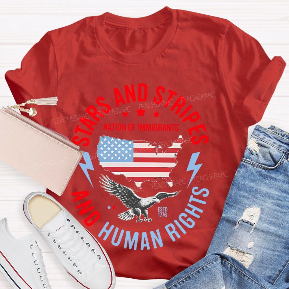 Stars And Stripes And Human Rights Pattern Teacher T-shirt