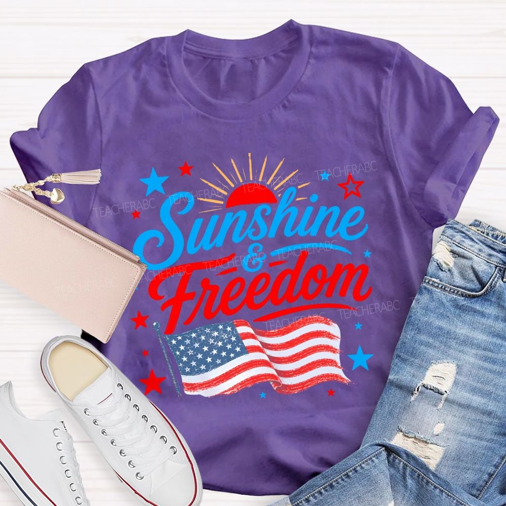 Sunshine And Freedom The American Flag Teacher T-shirt