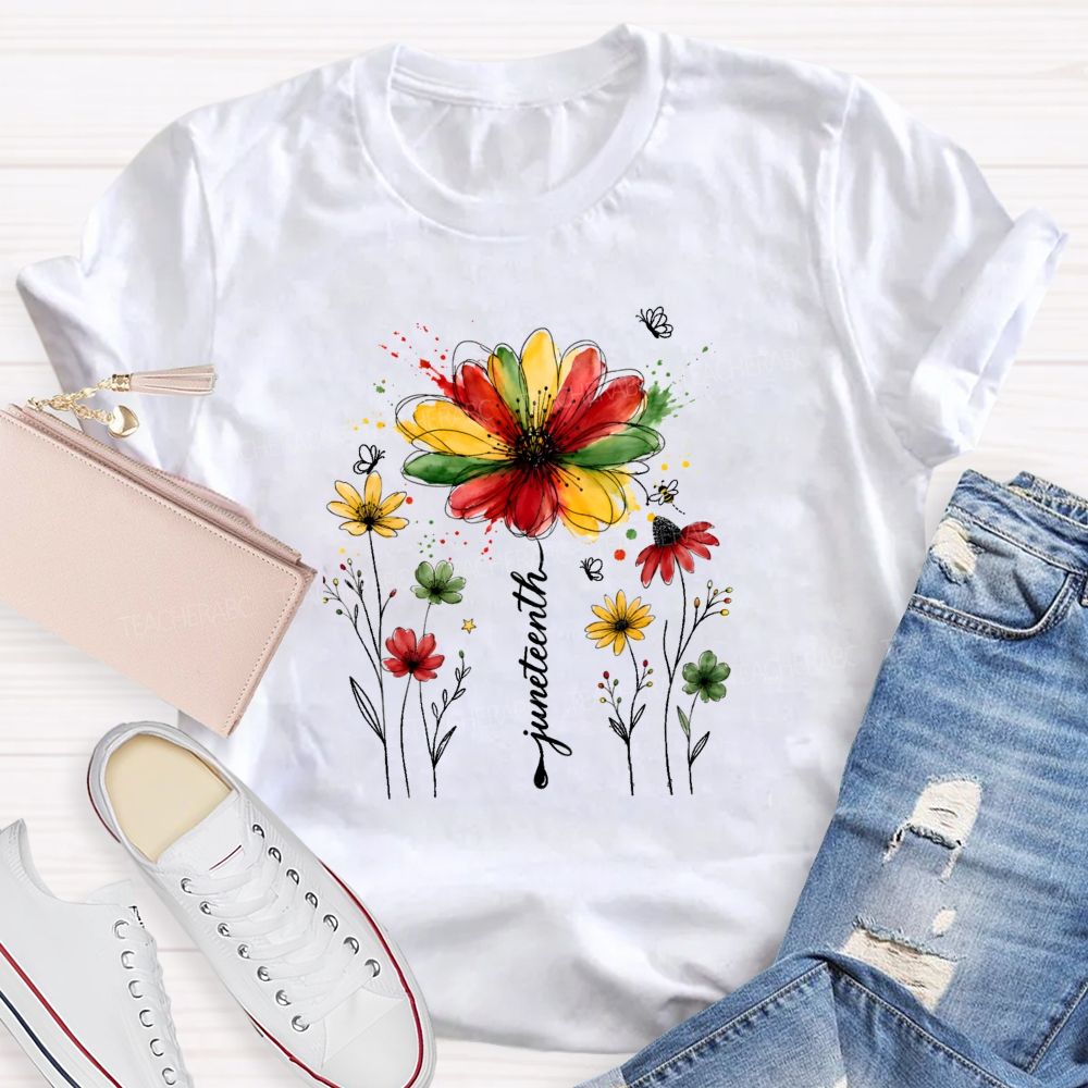 Floral Juneteenth 1865 Teacher T-shirt