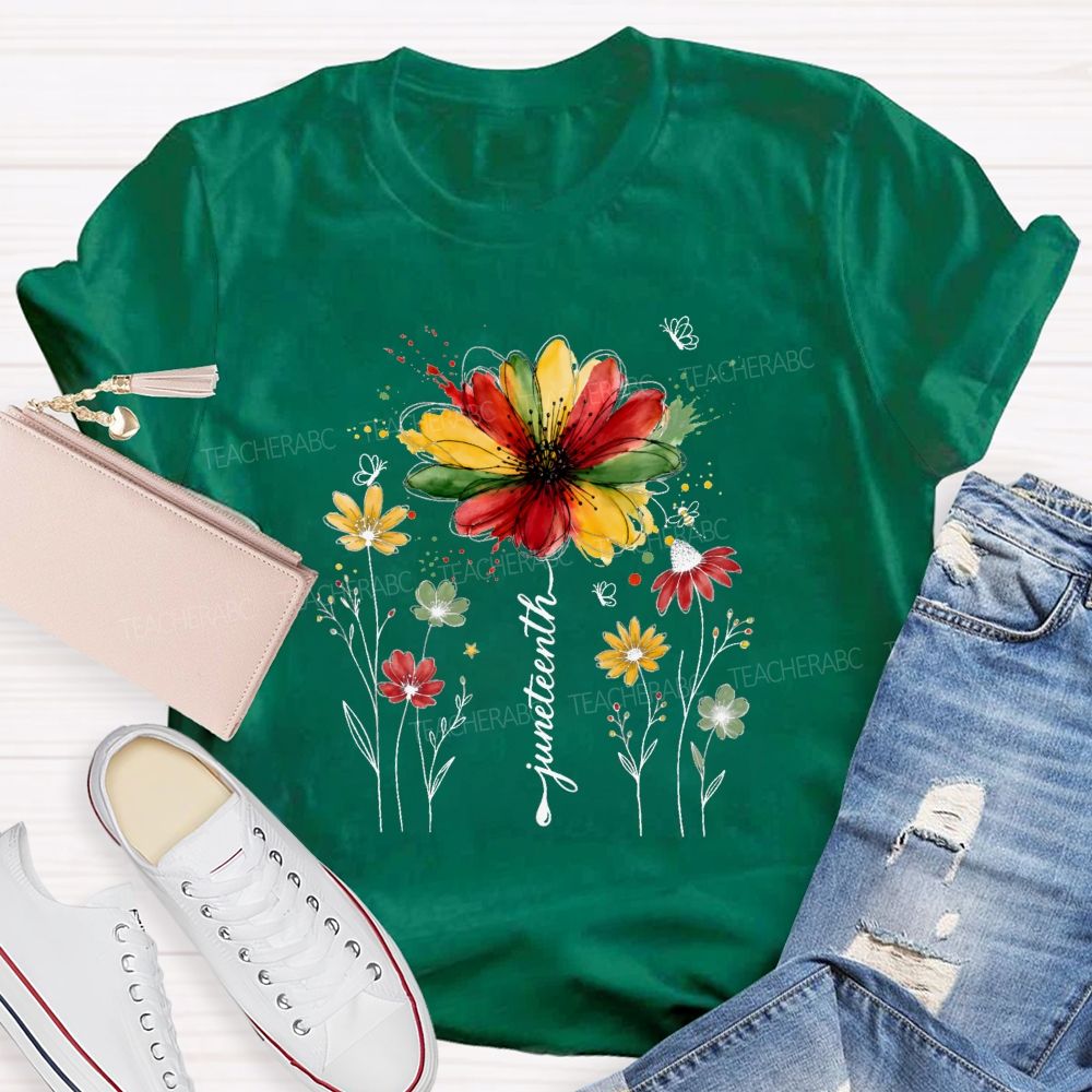 Floral Juneteenth 1865 Teacher T-shirt