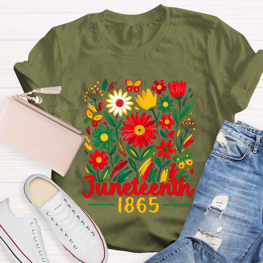 Juneteenth 1865 Floral Teacher T-shirt