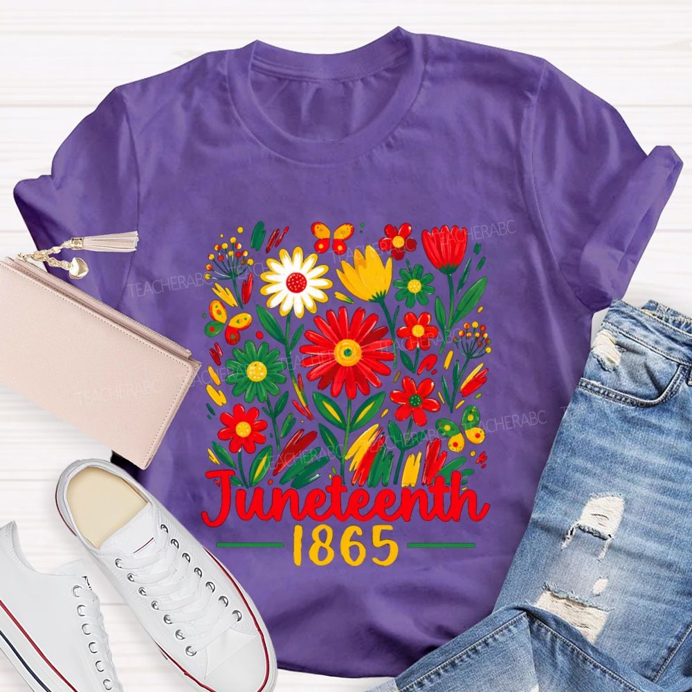 Juneteenth 1865 Floral Teacher T-shirt