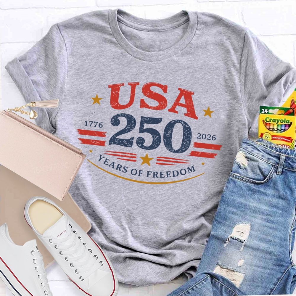 USA 250 Years Of Freedom Letters Graphics Teacher T-shirt