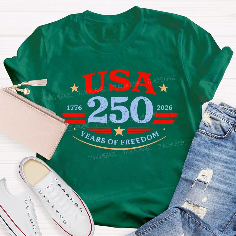 USA 250 Years Of Freedom Letters Graphics Teacher T-shirt