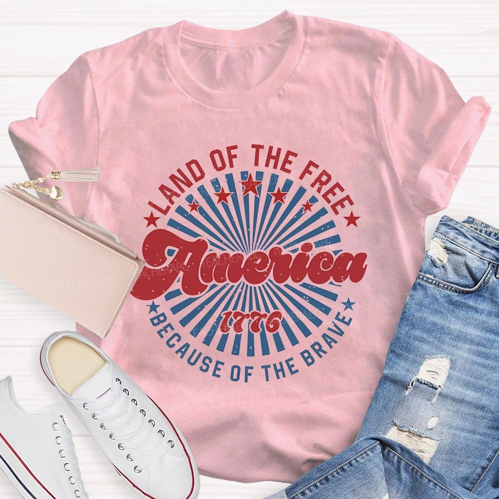 Land Of The Free America Letters Patterns Teacher T-shirt