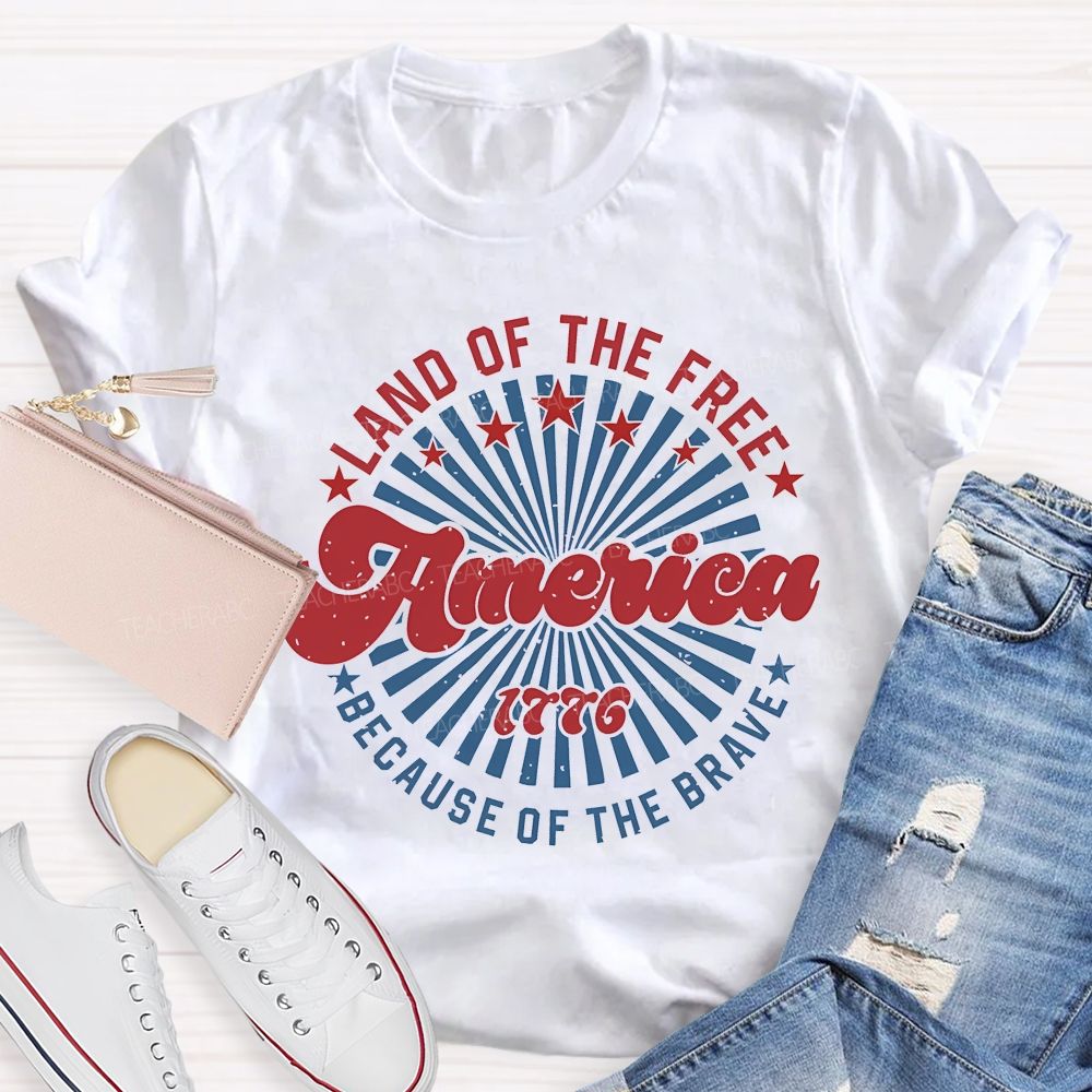 Land Of The Free America Letters Patterns Teacher T-shirt