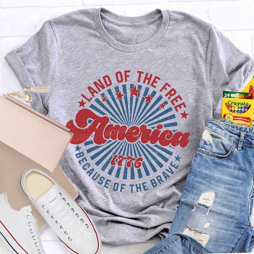 Land Of The Free America Letters Patterns Teacher T-shirt