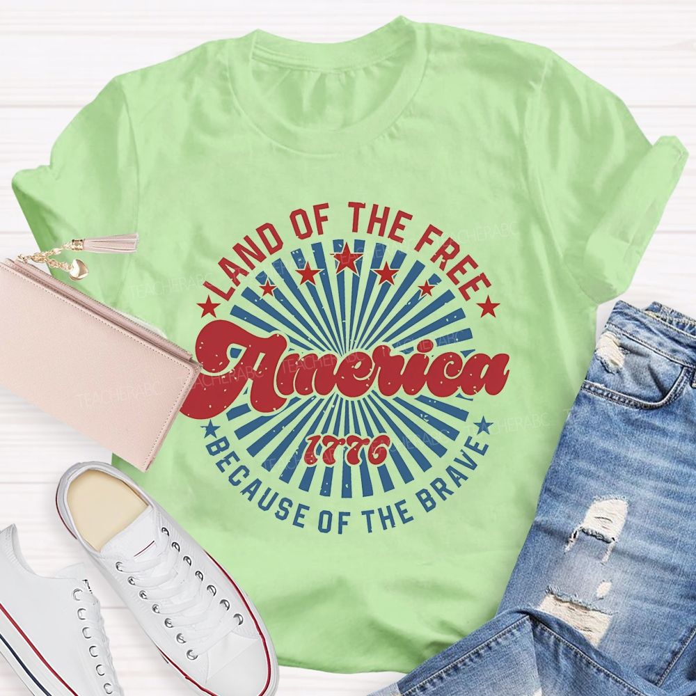 Land Of The Free America Letters Patterns Teacher T-shirt