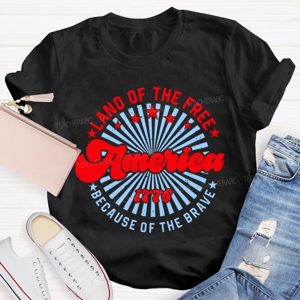 Land Of The Free America Letters Patterns Teacher T-shirt