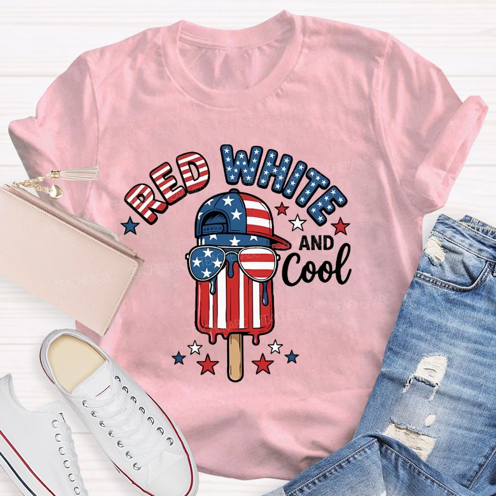 Red White And Cool Patterns Teacher T-shirt