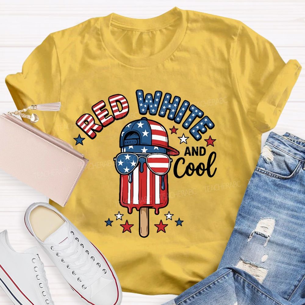 Red White And Cool Patterns Teacher T-shirt