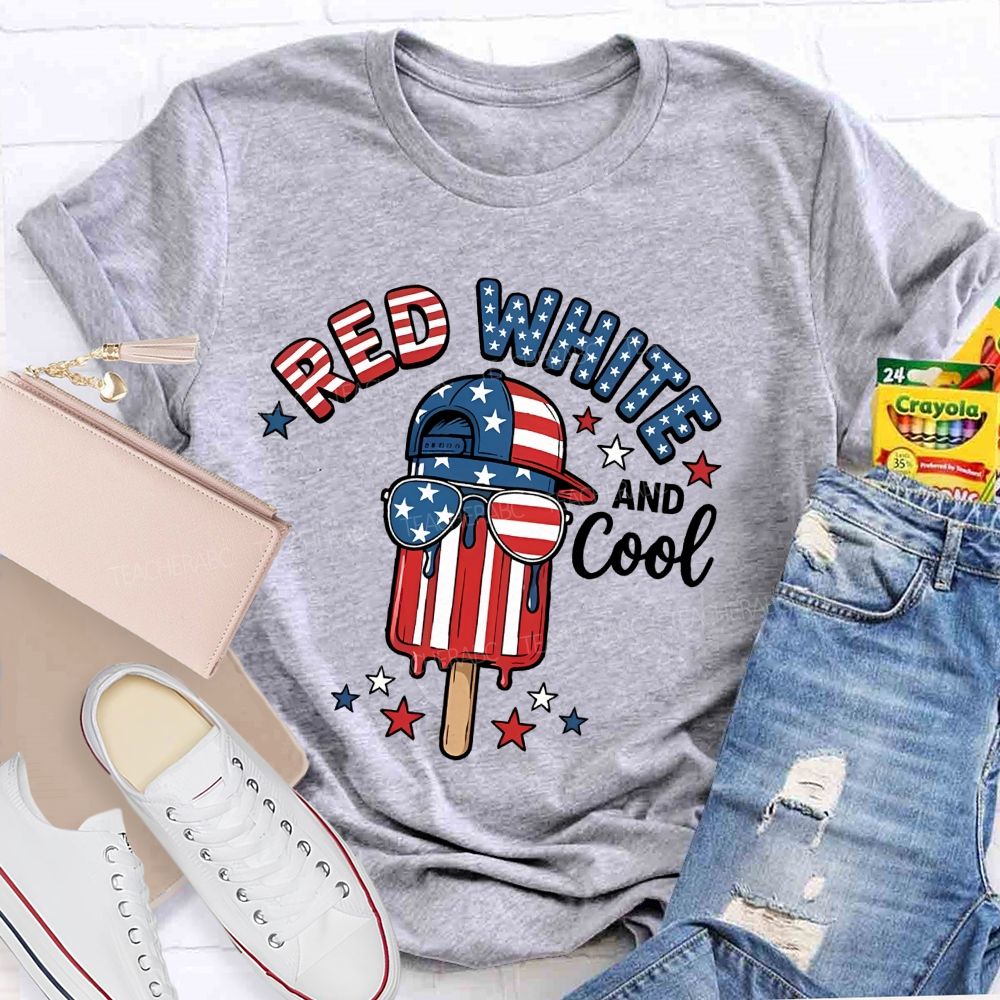 Red White And Cool Patterns Teacher T-shirt