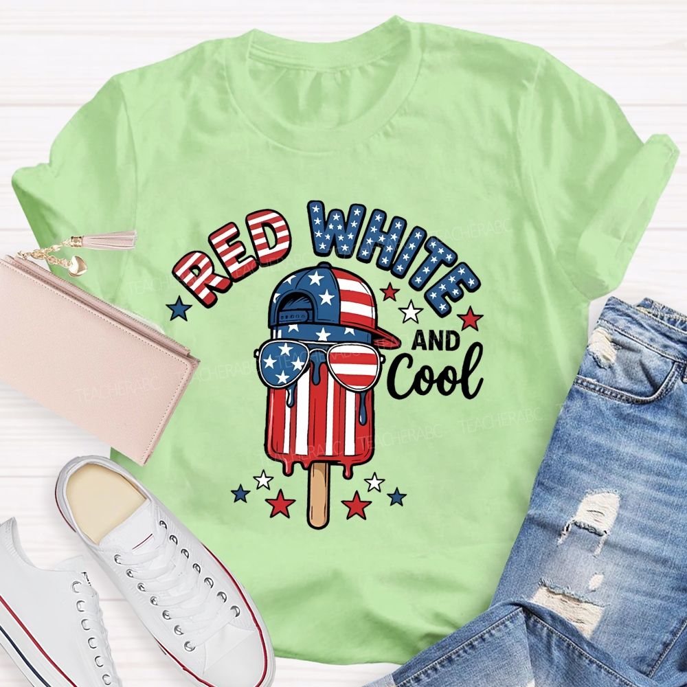 Red White And Cool Patterns Teacher T-shirt
