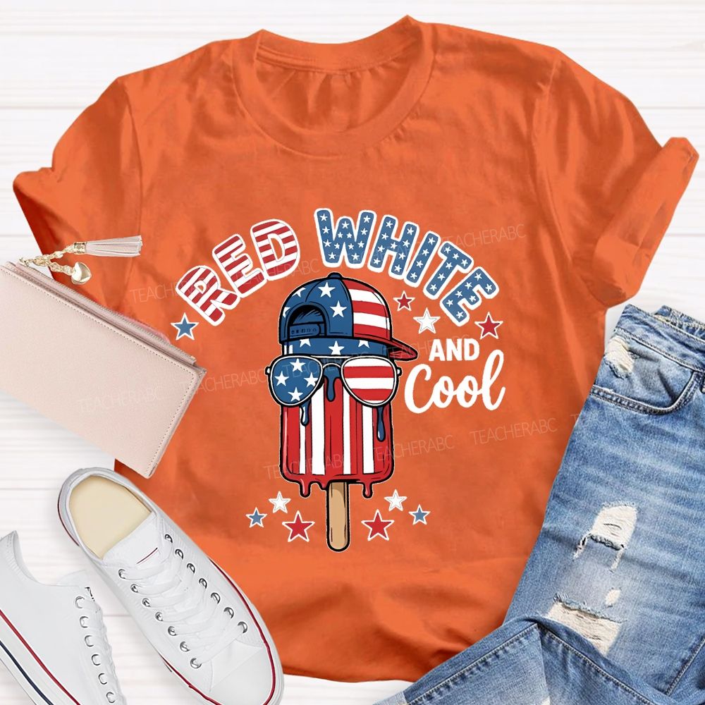 Red White And Cool Patterns Teacher T-shirt