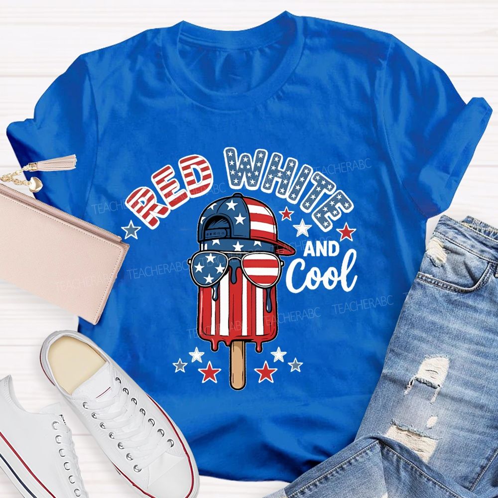 Red White And Cool Patterns Teacher T-shirt