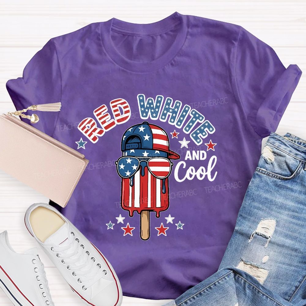 Red White And Cool Patterns Teacher T-shirt