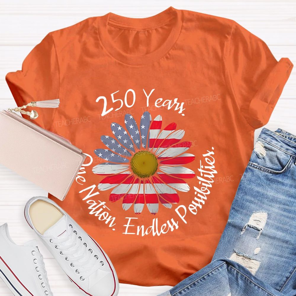 250 Years One Nation Endless Possibilities Teacher T-shirt