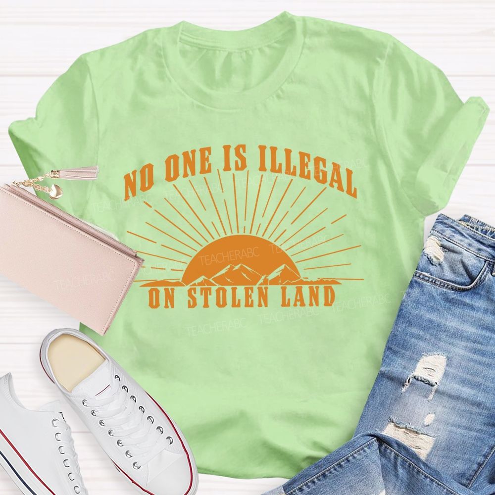 No One Is Illegal On Stolen Land Patterns Teacher T-shirt
