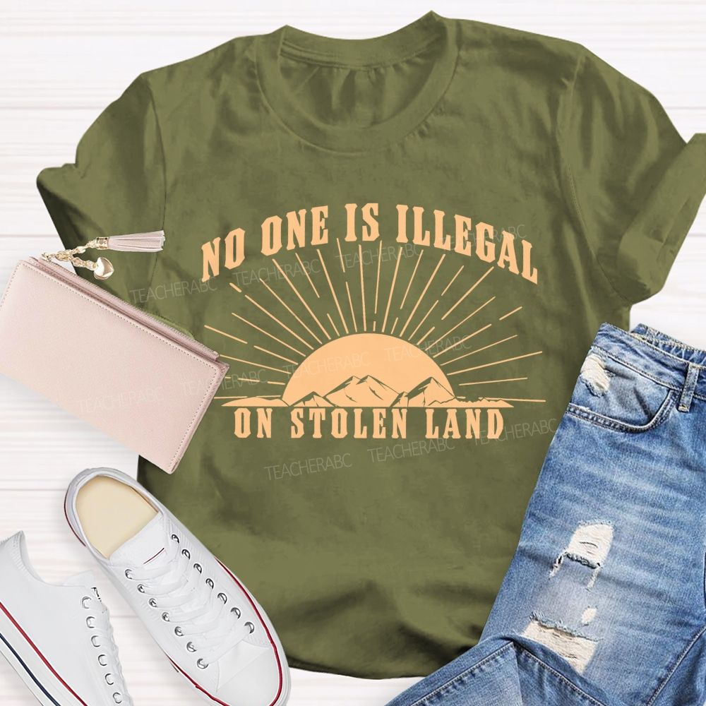 No One Is Illegal On Stolen Land Patterns Teacher T-shirt