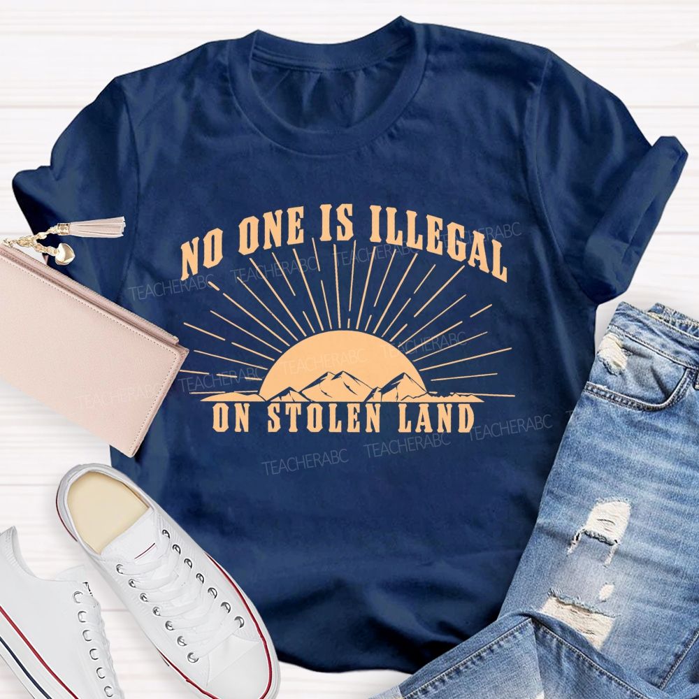 No One Is Illegal On Stolen Land Patterns Teacher T-shirt