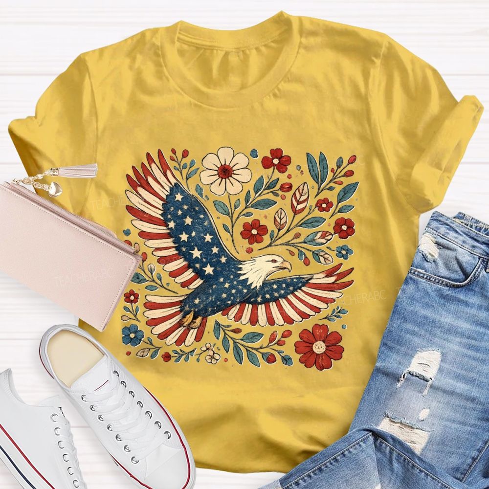 250 Year Anniversary Patriotic Eagle Floral Teacher T-shirt