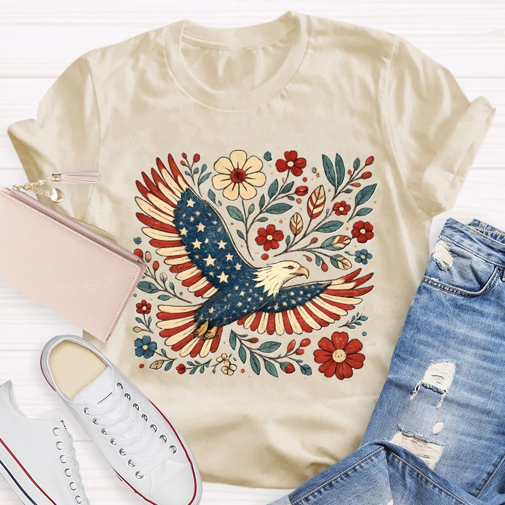 250 Year Anniversary Patriotic Eagle Floral Teacher T-shirt