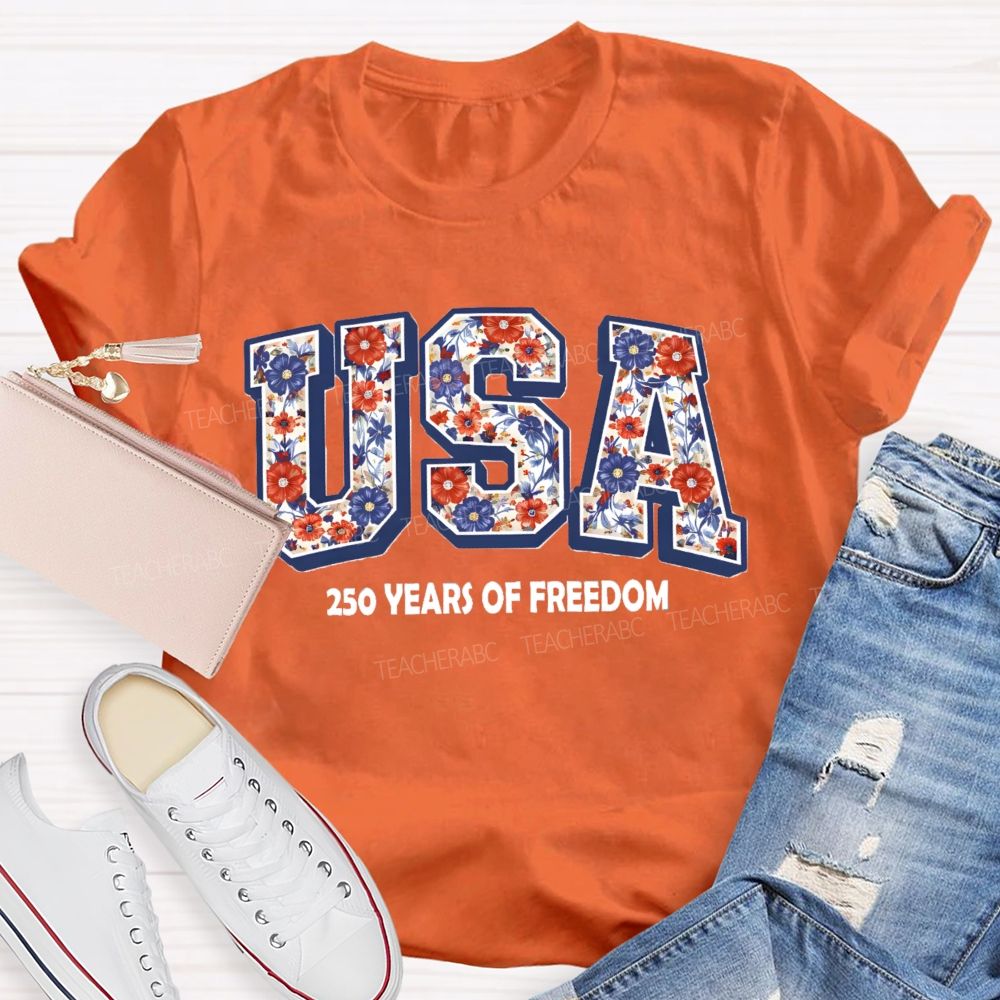 USA 250 Years Of Freedom Floral Letter Teacher T-shirt