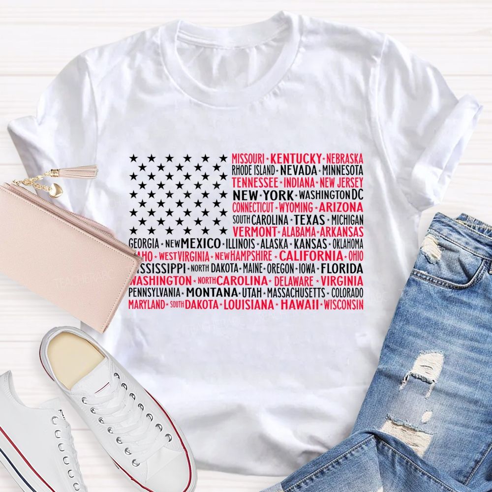 50 States US Flag Graphic Teacher T-shirt