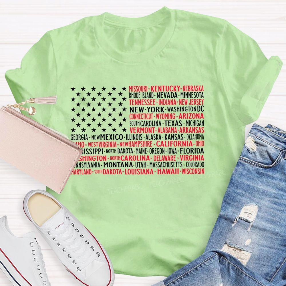 50 States US Flag Graphic Teacher T-shirt