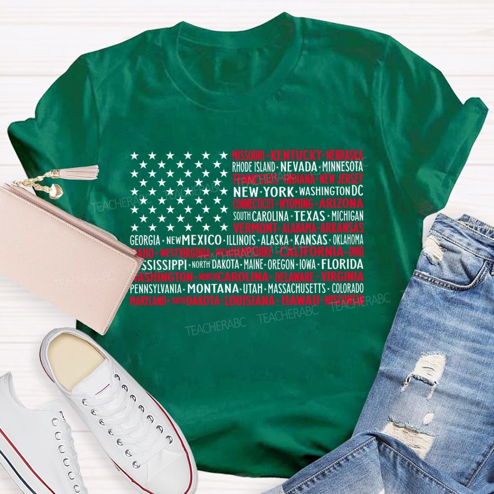 50 States US Flag Graphic Teacher T-shirt