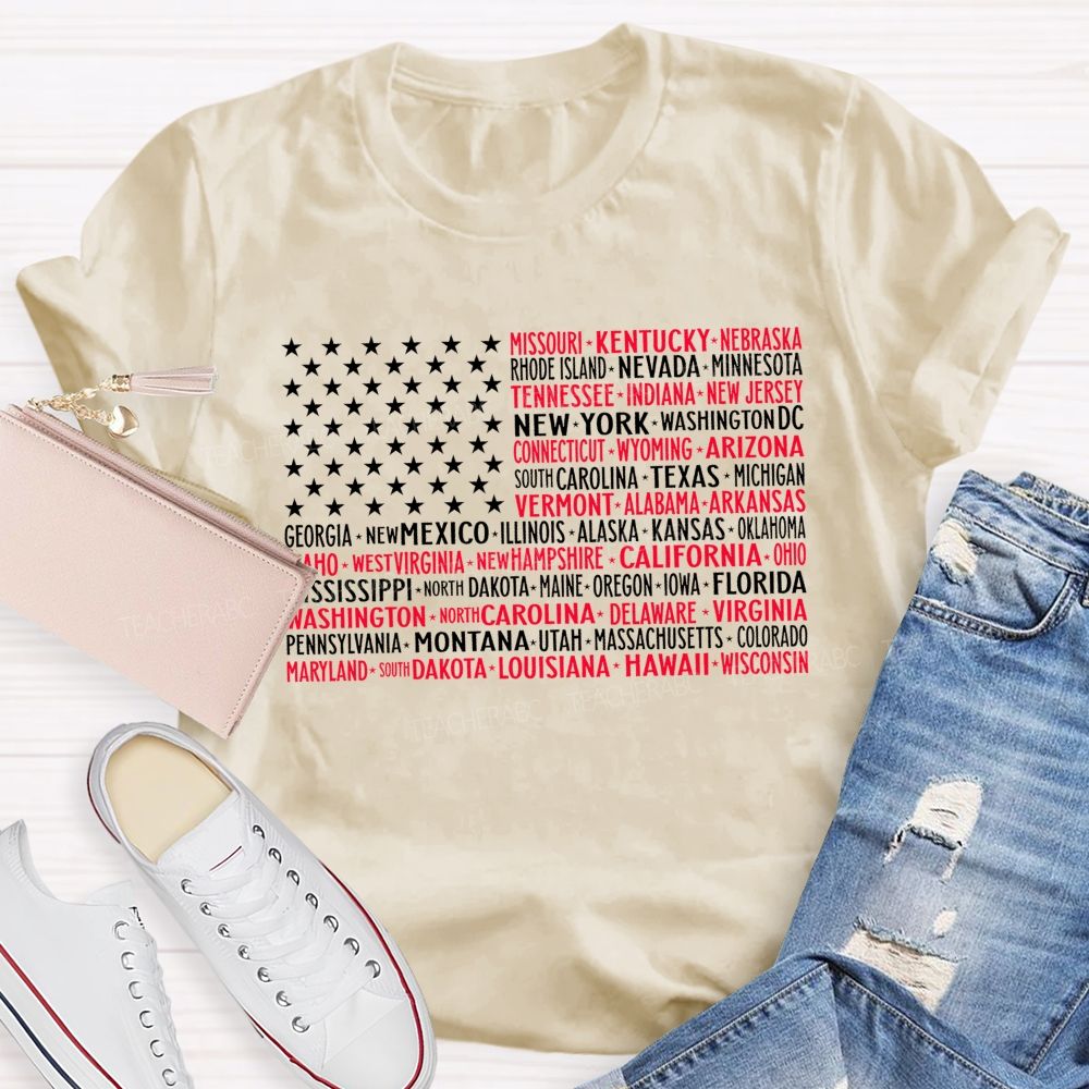 50 States US Flag Graphic Teacher T-shirt