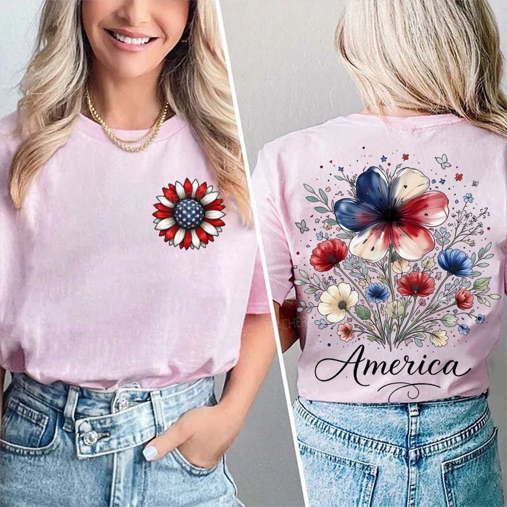 America Flowers Graphics Double Printed T-shirt
