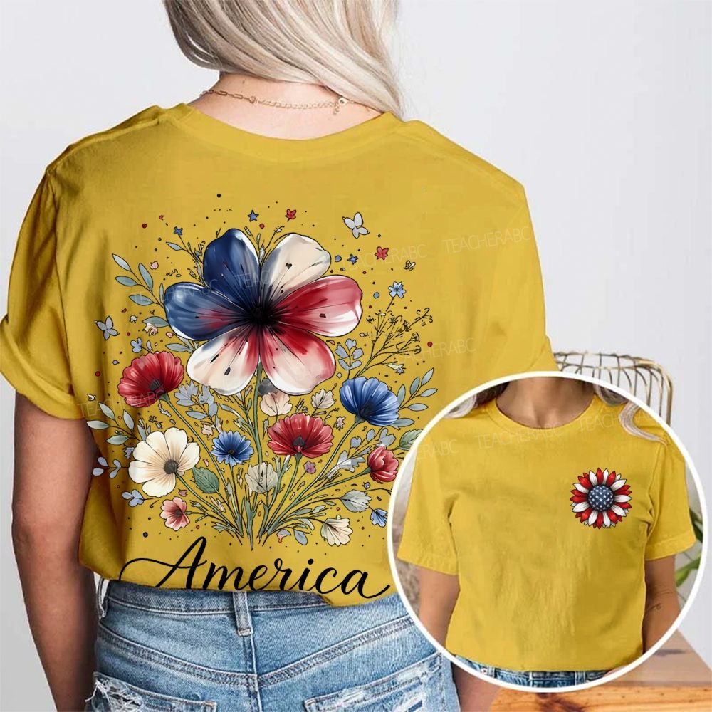 America Flowers Graphics Double Printed T-shirt